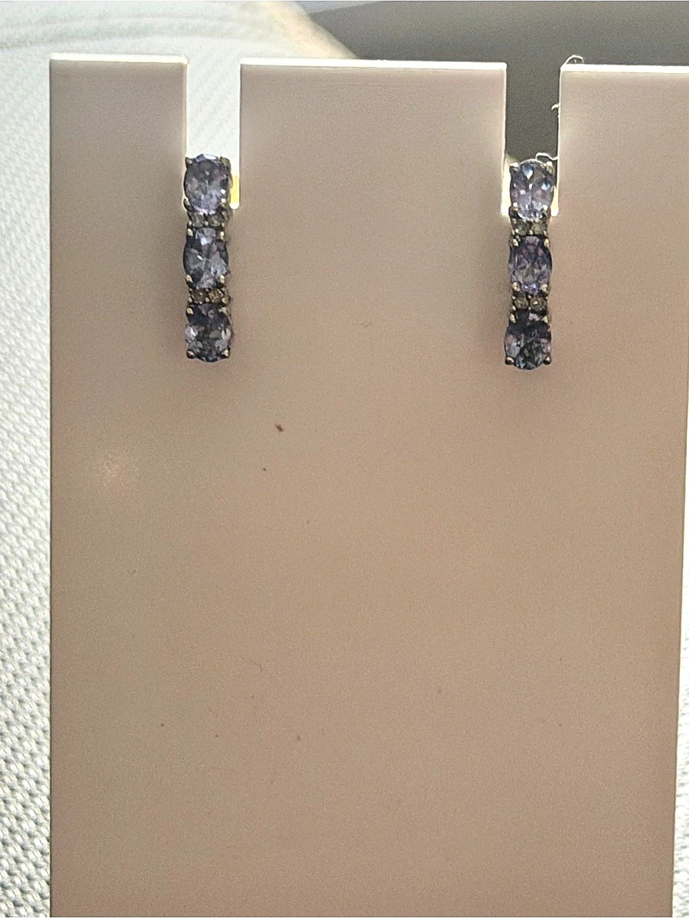 Vintage 925 Sterling Silver Tanzanite Half Hoop Earrings #363